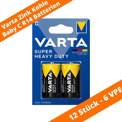 12 x Varta Baby C R14 Batterien 2014 Super Heavy Duty Superlife Zink Kohle 1,5V