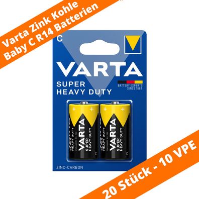 20 x Varta Baby C R14 Batterien 2014 Super Heavy Duty Superlife Zink Kohle 1,5V