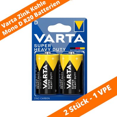 2 x Varta Mono D R20 Batterien 2020 Super Heavy Duty Superlife Zink Kohle 1,5V