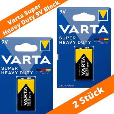 2 x Varta 9V Block Batterien 2022 Super Heavy Duty Superlife Zink Kohle 1,5V