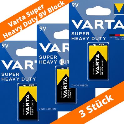 3 x Varta 9V Block Batterien 2022 Super Heavy Duty Superlife Zink Kohle 1,5V