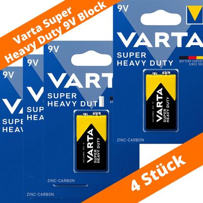 4 x Varta 9V Block Batterien 2022 Super Heavy Duty Superlife Zink Kohle 1,5V