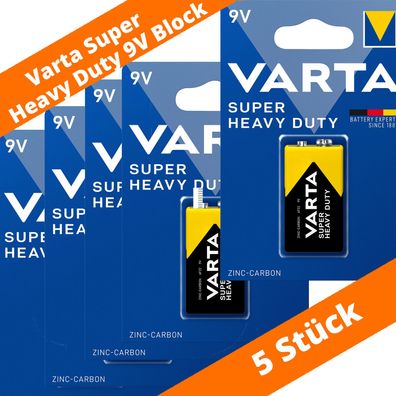 5 x Varta 9V Block Batterien 2022 Super Heavy Duty Superlife Zink Kohle 1,5V