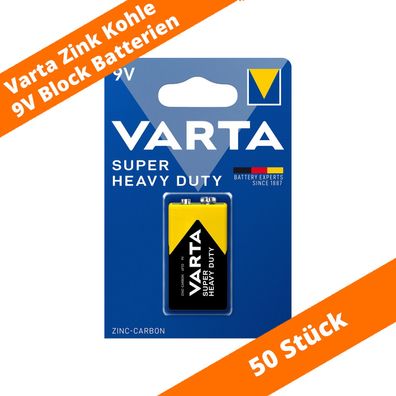 50 x Varta 9V Block Batterien 2022 Super Heavy Duty Superlife Zink Kohle 1,5V
