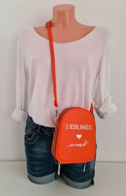 Große Handytasche Cross Body Bag "Lieblingsmensch" Kunstleder uni Gurt Orange