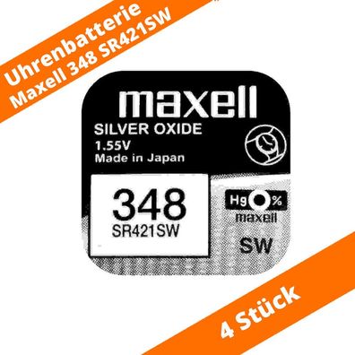 4 x Maxell 348 Uhrenbatterien 1,55 V 12mAh SR421SW Knopfzelle Silberoxid NEU