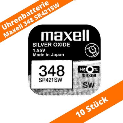 10 x Maxell 348 Uhrenbatterien 1,55 V 12mAh SR421SW Knopfzelle Silberoxid NEU