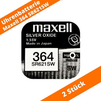 2 x Maxell 364 Uhrenbatterie SR60 AG1 SR621SW D364 1,55V RW320 280-34 602 1,55V