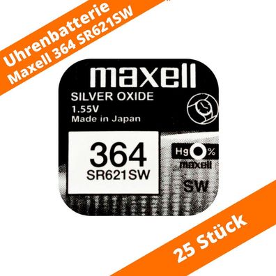 25 x Maxell 364 Uhrenbatterie SR60 AG1 SR621SW D364 1,55V RW320 280-34 602 1,55V