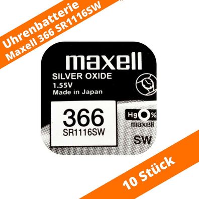 10 x Maxell 366 SR1116SW Uhren Batterie Knopfzelle Batterie Knopfzelle 1,55V