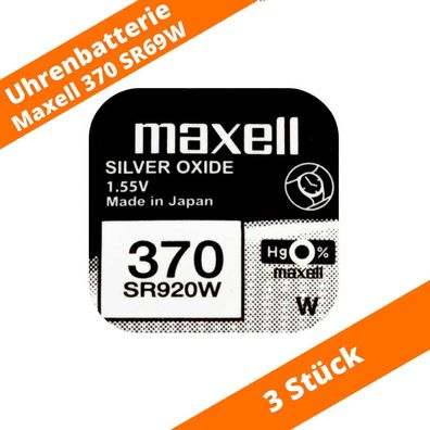 3 x Maxell 370 SR920W SR69 SB-BN 280-51 RW415 Z Uhren Batterie 1,55 V Blister