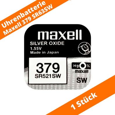 1 x Maxell 379 SR521SW SR63 D379 LR63 AG0 RW327 280-59 Uhren Batterie1,55V