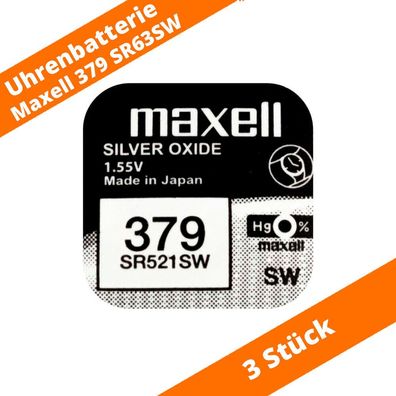 3 x Maxell 379 SR521SW SR63 D379 LR63 AG0 RW327 280-59 Uhren Batterie1,55V