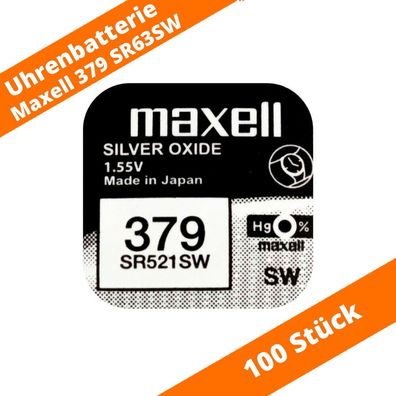 100 x Maxell 379 Uhren Batterie Knopfzelle 520 SR521SW SR63 D379 LR63 AG0 1,55V