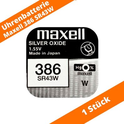 1 x Maxell 386 SR43W LR43 RW44 SB-B8 280-41 10L124 LR1142 Uhren Batterie 1,55V