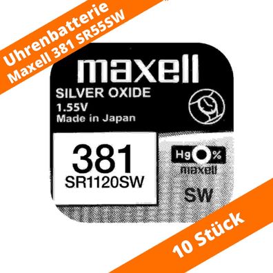 10 x Maxell 381 SR1120SW 280-27 SB-DS/ AS RW30 SR55 Uhren Batterie 1,55V Blister