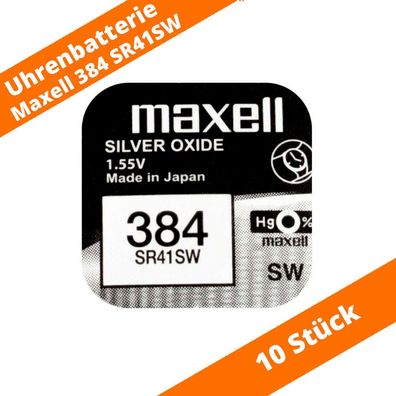 10 x Maxell 384 SR41SW 10L125 247 280-18 RW37 SB-A1/ D1 Uhren Batterie 1,55 V