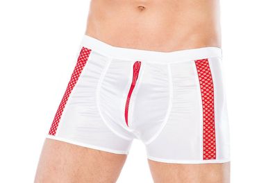 Herren Wetlook Shorts Weiß/ Rot Boxershorts Zip Männer Unterwäsche S/ M - 4XL/5 XL