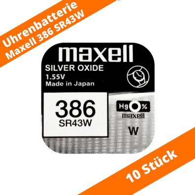 10 x Maxell 386 SR43W LR43 RW44 SB-B8 280-41 10L124 LR1142 Uhren Batterie 1,55V