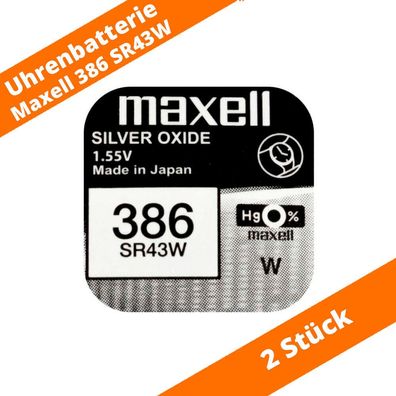 2 x Maxell 386 SR43W LR43 RW44 SB-B8 280-41 10L124 LR1142 Uhren Batterie 1,55V