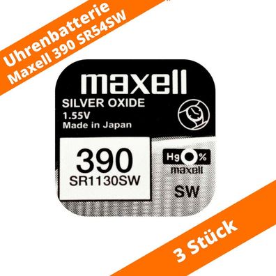 3 x Maxell 390 SR1130SW SR54 LR54 10L122 280-24 RW39 603 Uhren Batterie 1,55V
