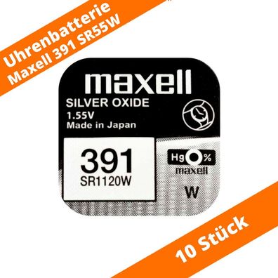 10 x Maxell 391 SR1120W SR55 Silberoxid Uhrenbatterie Knopfzelle 55mAh Hg 0%