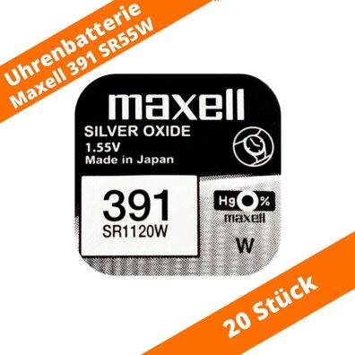 20 x Maxell 391 SR1120W SR55 Silberoxid Uhrenbatterie Knopfzelle 55mAh Hg 0%