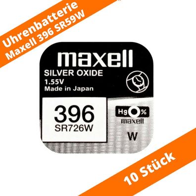 10 x Maxell 396 SR726W SR59 612 280-52 SB-BL RW411 10L102 Uhren Batterie 1,55 V