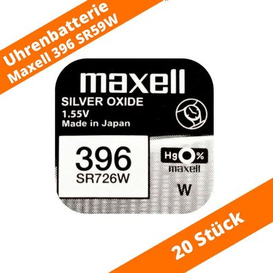 20 x Maxell 396 SR726W SR59 612 280-52 SB-BL RW411 10L102 Uhren Batterie 1,55 V