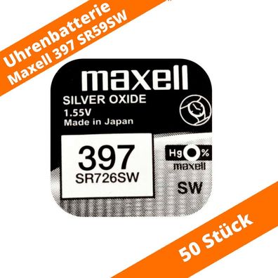 50 x Maxell 397 SR726SW SR59 10L102 RW311 280-28 SB-AL Uhrenbatterie 1,55V