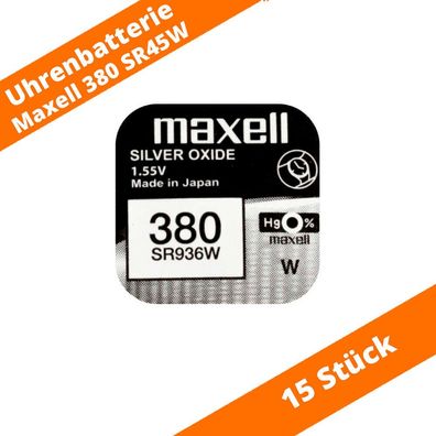 15 x Maxell 380 SR45 SR936W 1,55V Uhren-Batterie Knopfzelle Neu Silberoxid