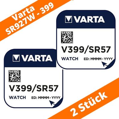 2 x V399 VARTA Uhren Batterie Knopfzelle SR57 SR927 AG7 Silberoxid Watch 1,55V