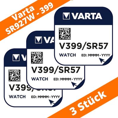 3 x V399 VARTA Uhren Batterie Knopfzelle SR57 SR927 AG7 Silberoxid Watch 1,55V