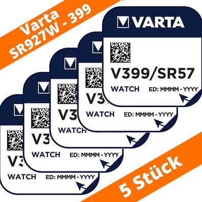 5 x V399 VARTA Uhren Batterie Knopfzelle SR57 SR927 AG7 Silberoxid Watch 1,55V