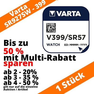 1 x V399 VARTA Uhren Batterie Knopfzelle SR57 SR927 AG7 - bis zu 50% sparen