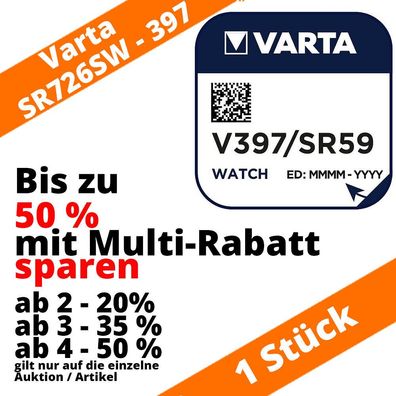 1 x Varta V397 Uhrenbatterie 1,55V SR726SW LR726 SR59 Zelle bis zu 50% sparen