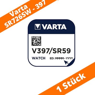 1 x Varta V397 Uhrenbatterie 1,55V SR726SW LR726 SR59 Silberoxid Knopfzelle