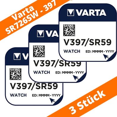 3 x Varta V397 Uhrenbatterie 1,55V SR726SW LR726 SR59 Silberoxid Knopfzelle