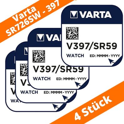 4 x Varta V397 Uhrenbatterie 1,55V SR726SW LR726 SR59 Silberoxid Knopfzelle