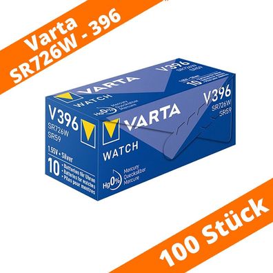 100 x Varta V396 SR726W SR59 AG2 1,55 V Silberoxid Uhrenknopfzelle Batterien