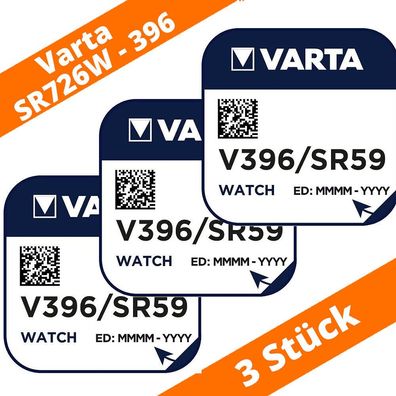 3 x Varta V396 SR726W SR59 AG2 1,55 V Silberoxid Uhrenknopfzelle Batterien