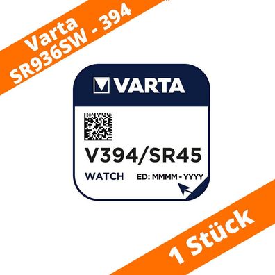 1 x V394 Uhrenbatterie Knopfzelle SR45 SR936SW AG9 VARTA Neu Silberoxid D394