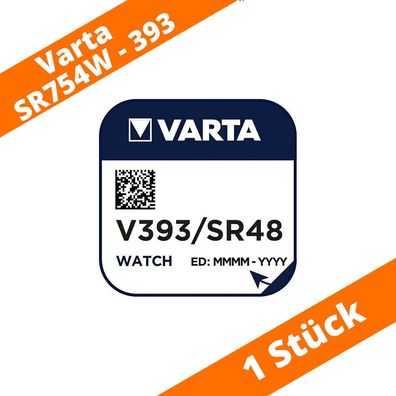 1 x Varta V393 Knopfzelle 1,55V SR754W SR48 Silberoxid Uhrenbatterie AG5 LR750