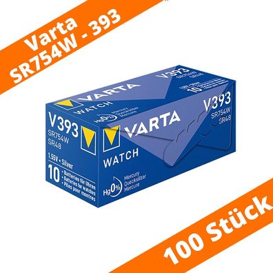 100 x Varta V393 Knopfzelle 1,55V SR754W SR48 Silberoxid Uhrenbatterie AG5 LR750