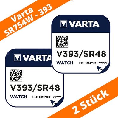 2 x Varta V393 Knopfzelle 1,55V SR754W SR48 Silberoxid Uhrenbatterie AG5 LR750