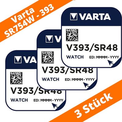 3 x Varta V393 Knopfzelle 1,55V SR754W SR48 Silberoxid Uhrenbatterie AG5 LR750