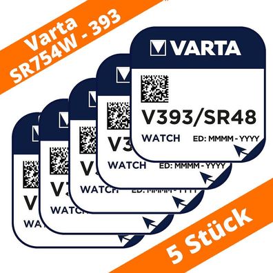 5 x Varta V393 Knopfzelle 1,55V SR754W SR48 Silberoxid Uhrenbatterie AG5 LR750