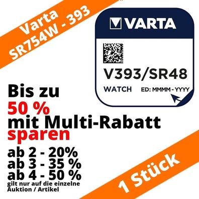 1 x Varta V393 Knopfzelle 1,55V SR754W SR48 AG5 LR750 bis zu 50% sparen