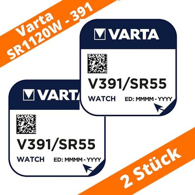 2 x Varta V 391 Knopfzelle Uhrenbatterie 1,55V SR1120W SR55 Silberoxid Watch