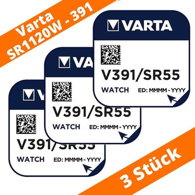 3 x Varta V 391 Knopfzelle Uhrenbatterie 1,55V SR1120W SR55 Silberoxid Watch